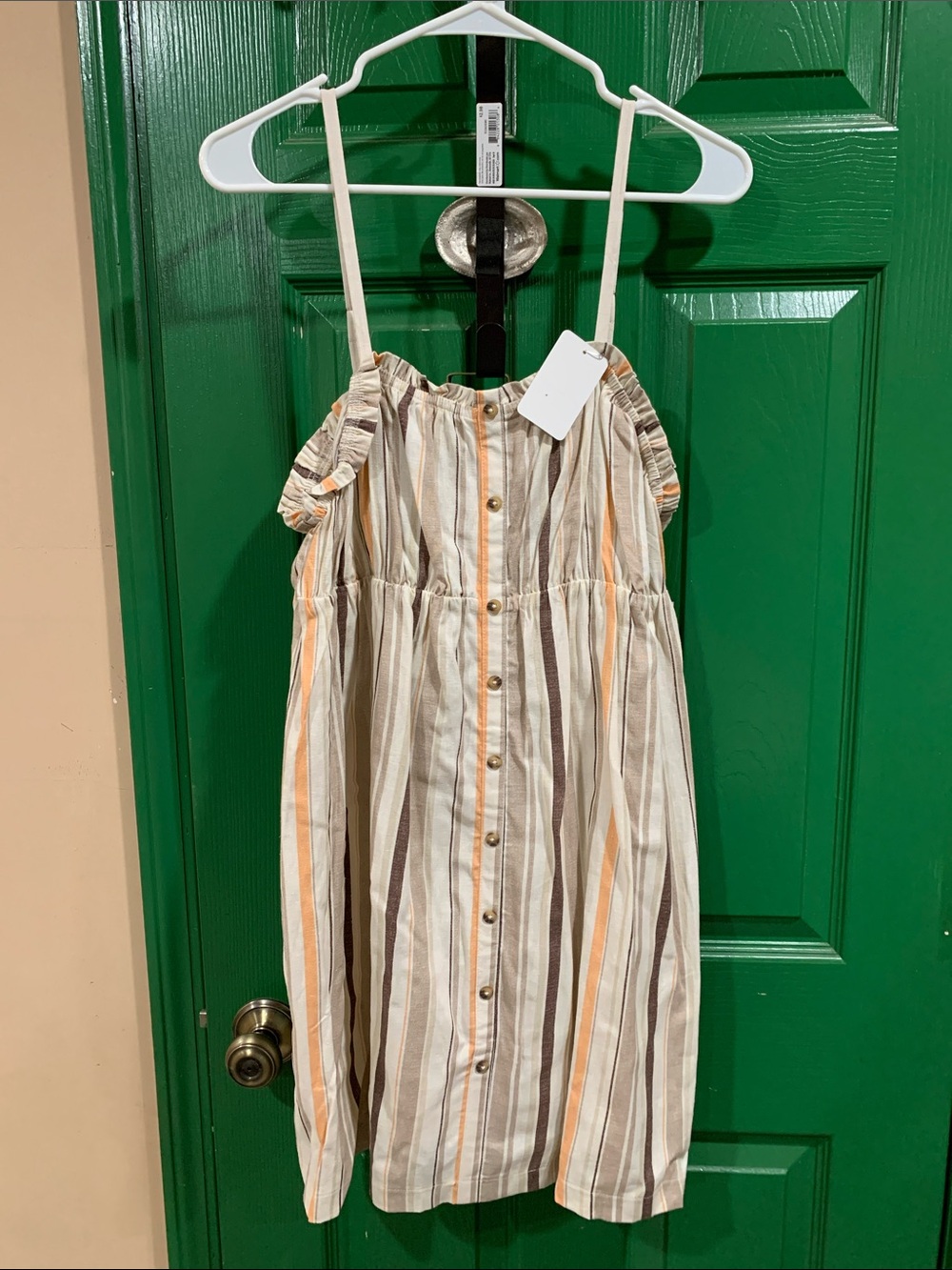wild fable Cream, Orange & Brown Striped Button-Front Mini Dress